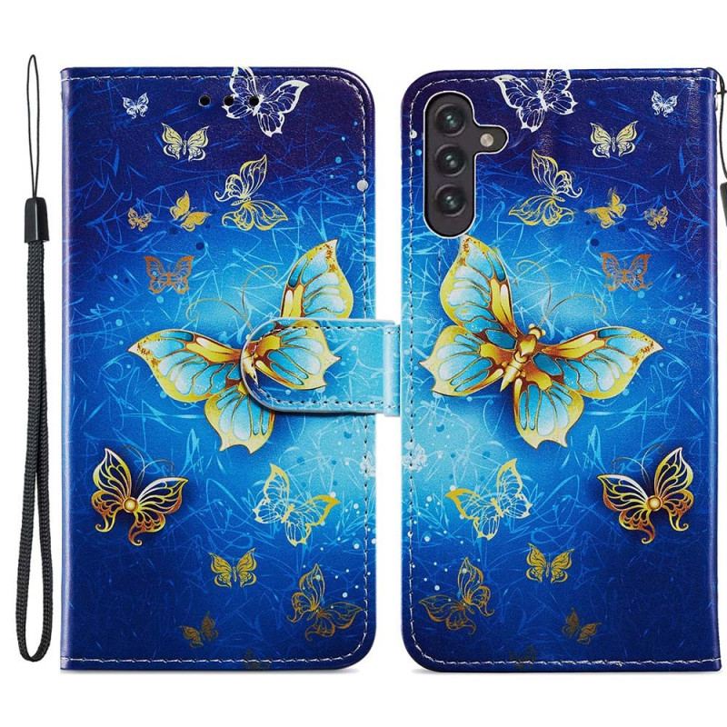 Capa De Couro Para Samsung Galaxy A13 5G / A04s Vôo De Borboletas