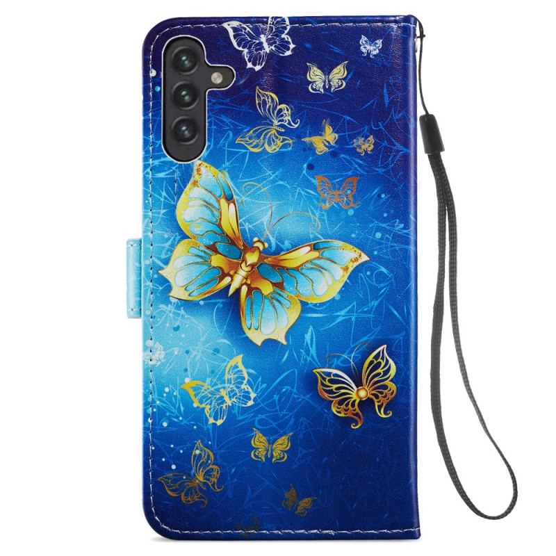 Capa De Couro Para Samsung Galaxy A13 5G / A04s Vôo De Borboletas