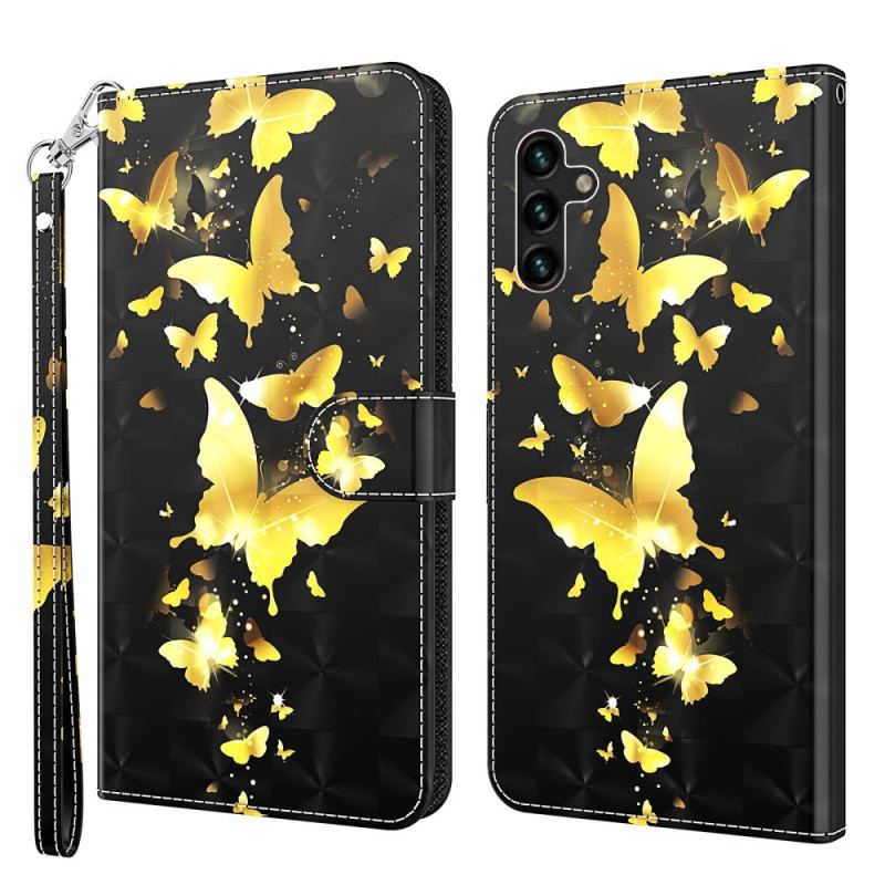 Capa Em Pele Para Samsung Galaxy A13 5G / A04s Borboletas Amarelas