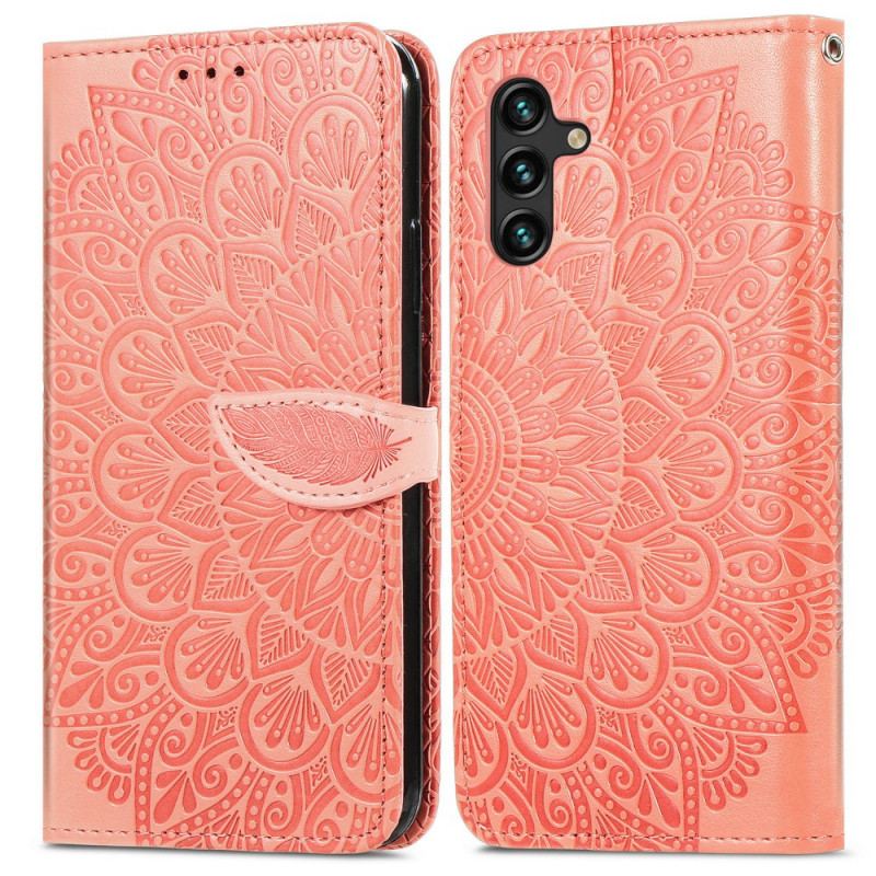 Capa Em Pele Para Samsung Galaxy A13 5G / A04s Folhas Tribais