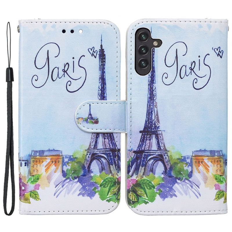 Capa Em Pele Para Samsung Galaxy A13 5G / A04s Pintando Paris