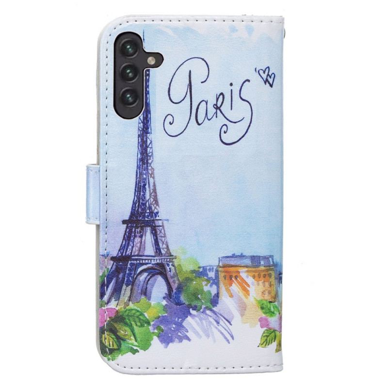 Capa Em Pele Para Samsung Galaxy A13 5G / A04s Pintando Paris