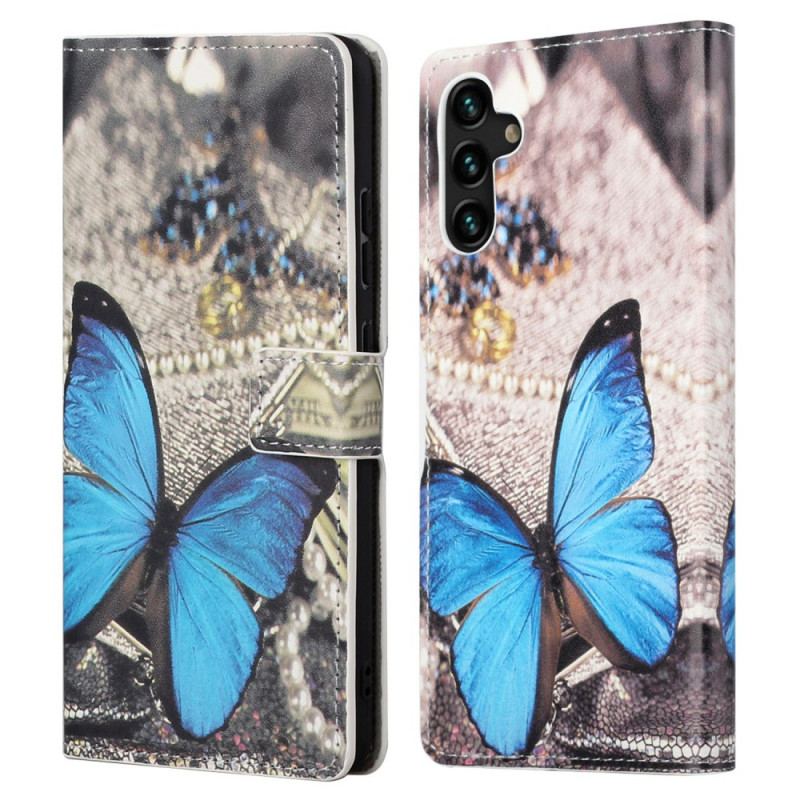 Capa Flip Para Samsung Galaxy A13 5G / A04s Borboleta Azul