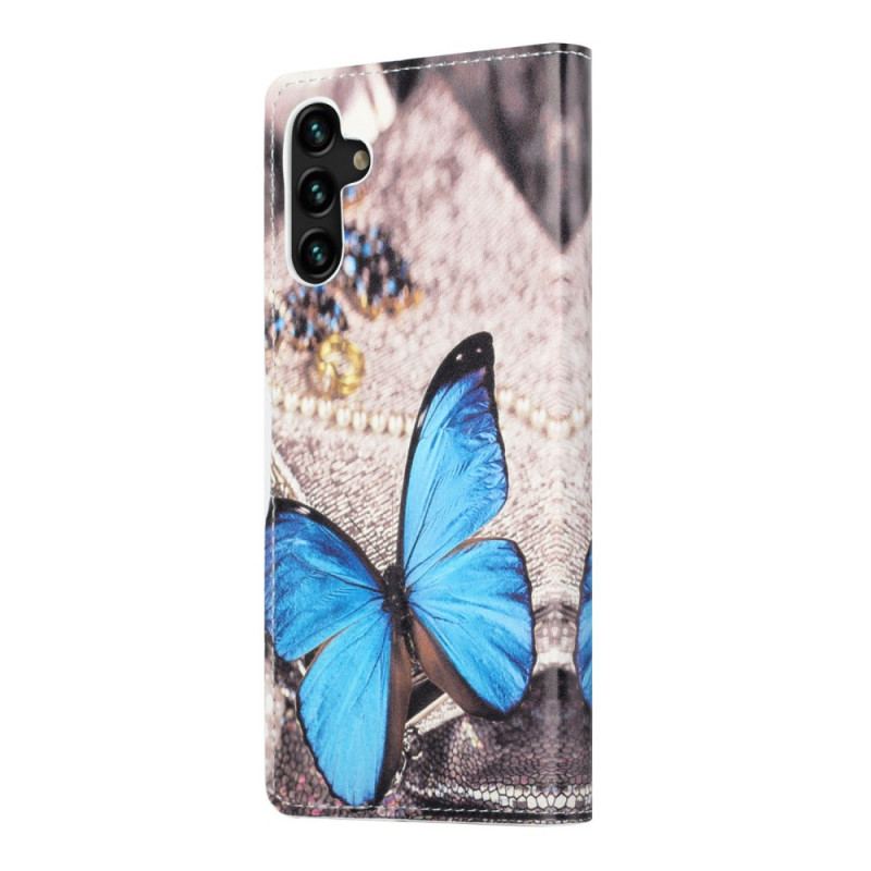 Capa Flip Para Samsung Galaxy A13 5G / A04s Borboleta Azul