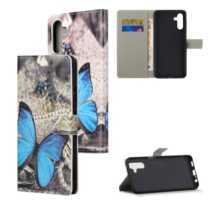 Capa Flip Para Samsung Galaxy A13 5G / A04s Borboleta Azul