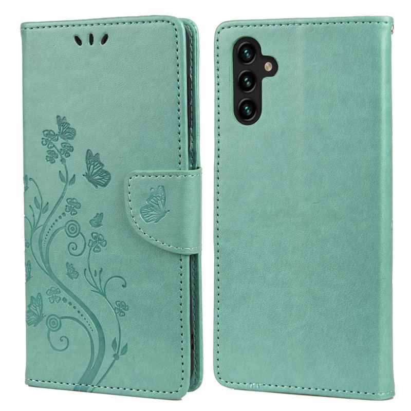 Capa Flip Para Samsung Galaxy A13 5G / A04s Borboletas E Flores