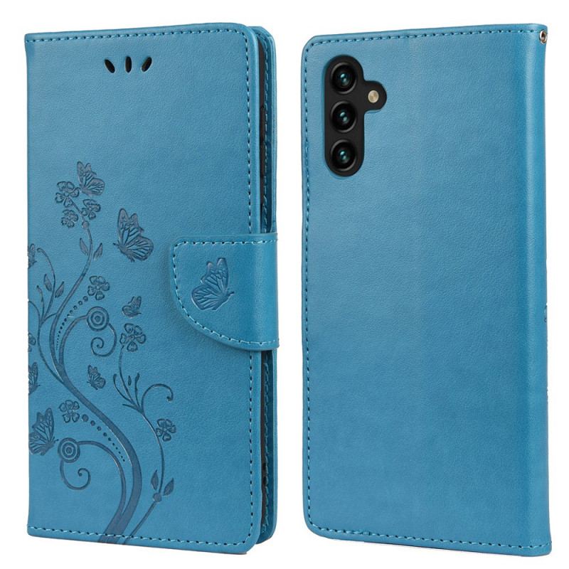 Capa Flip Para Samsung Galaxy A13 5G / A04s Borboletas E Flores