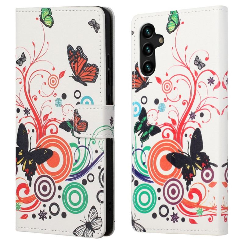 Capa Flip Para Samsung Galaxy A13 5G / A04s Borboletas E Flores