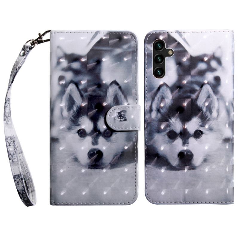 Capa Flip Para Samsung Galaxy A13 5G / A04s Cachorro Preto E Branco