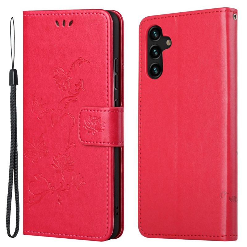 Capa Flip Para Samsung Galaxy A13 5G / A04s De Cordão Flores De Alça