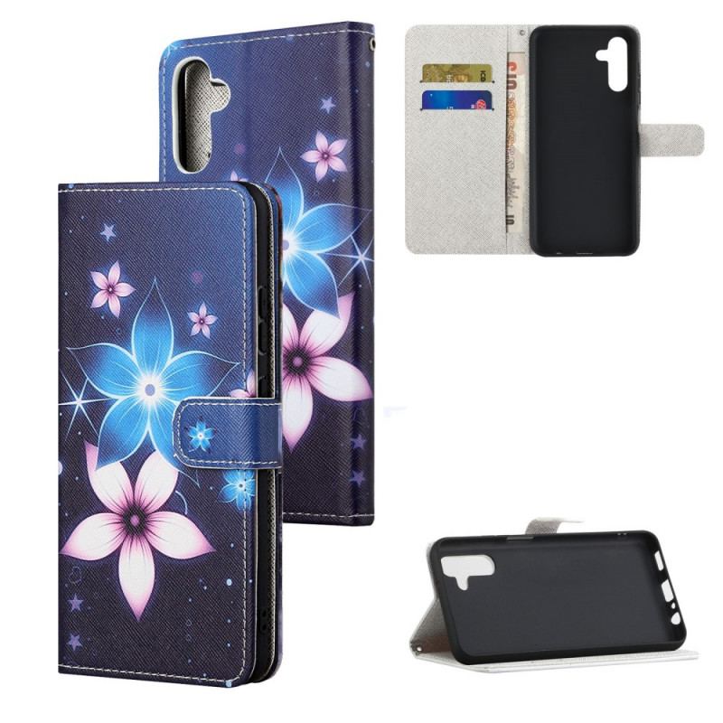 Capa Flip Para Samsung Galaxy A13 5G / A04s De Cordão Flores De Cinta Lunar