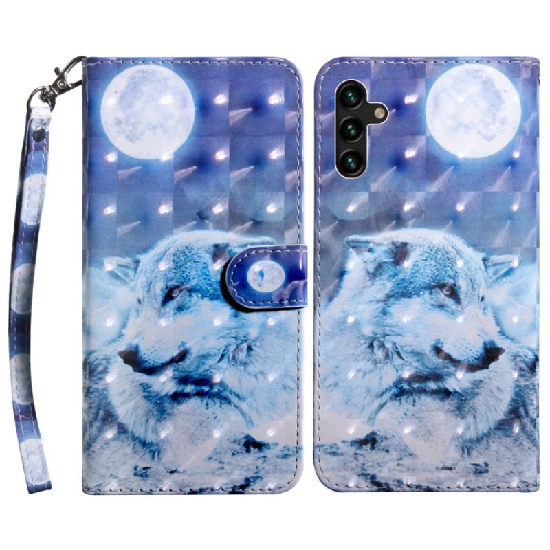 Capa Flip Para Samsung Galaxy A13 5G / A04s Lobo Ao Luar