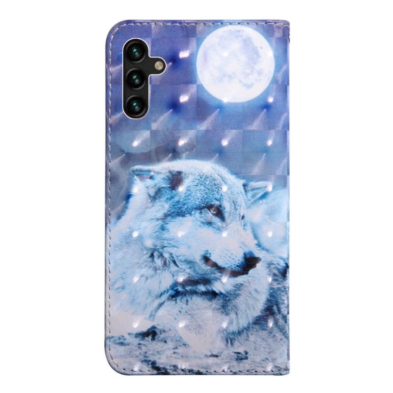 Capa Flip Para Samsung Galaxy A13 5G / A04s Lobo Ao Luar