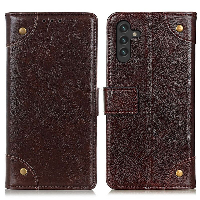 Capa Flip Para Samsung Galaxy A13 5G / A04s Rebites De Couro Napa Rachado