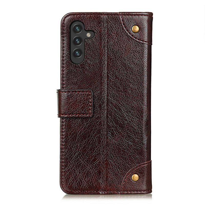 Capa Flip Para Samsung Galaxy A13 5G / A04s Rebites De Couro Napa Rachado