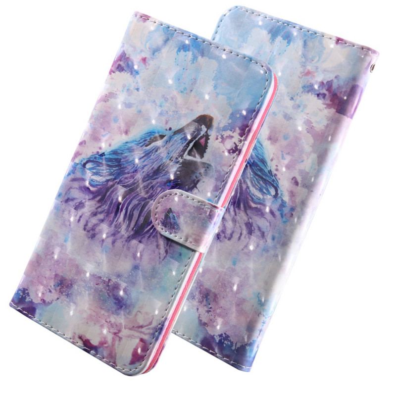 Capa Folio Para Samsung Galaxy A13 5G / A04s Aquarela Lobo