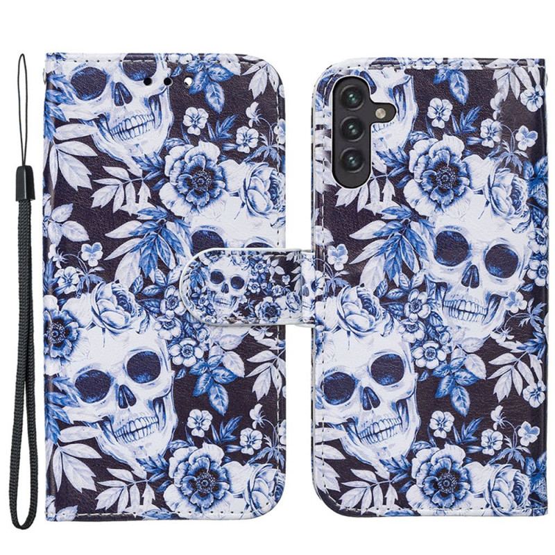 Capa Folio Para Samsung Galaxy A13 5G / A04s Caveiras Retrô