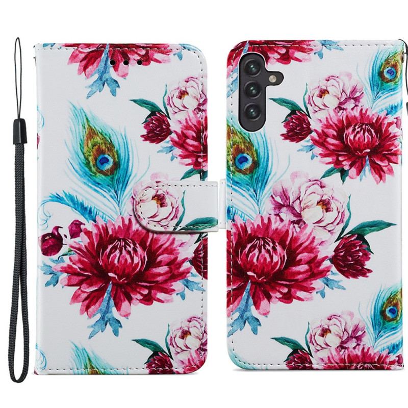 Capa Folio Para Samsung Galaxy A13 5G / A04s Flores Intensas