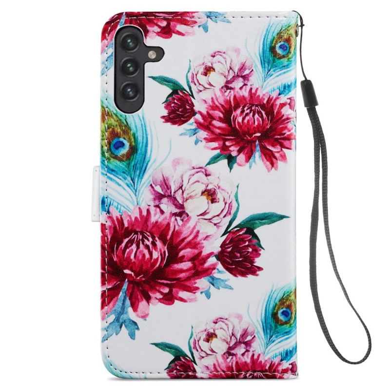 Capa Folio Para Samsung Galaxy A13 5G / A04s Flores Intensas