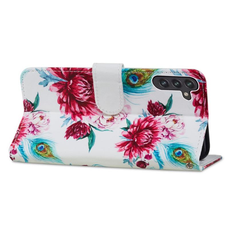 Capa Folio Para Samsung Galaxy A13 5G / A04s Flores Intensas