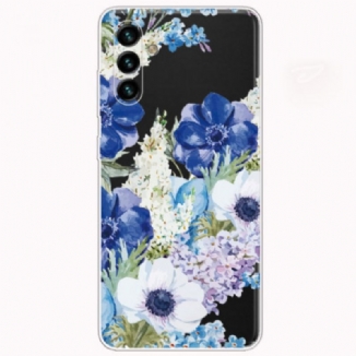 Capa Para Samsung Galaxy A13 5G / A04s Aquarela Flores Azuis