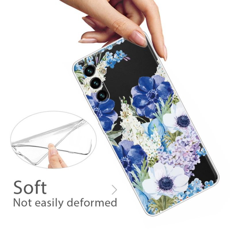 Capa Para Samsung Galaxy A13 5G / A04s Aquarela Flores Azuis