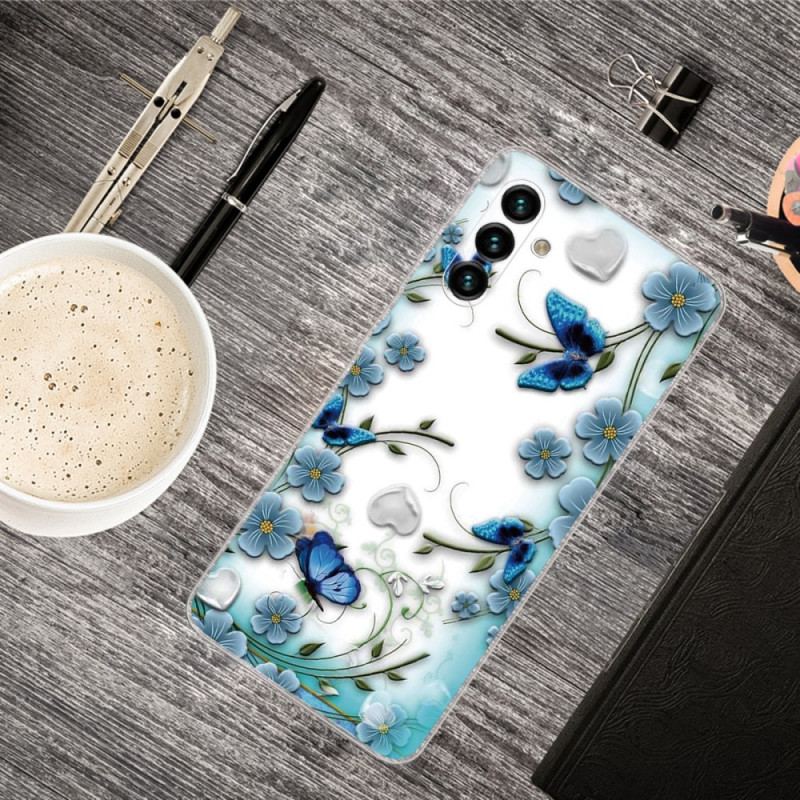 Capa Para Samsung Galaxy A13 5G / A04s Borboletas E Flores Retrô