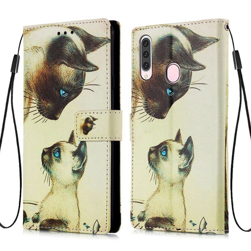 Capa De Couro Para Samsung Galaxy A20s Gatinho E Mamãe