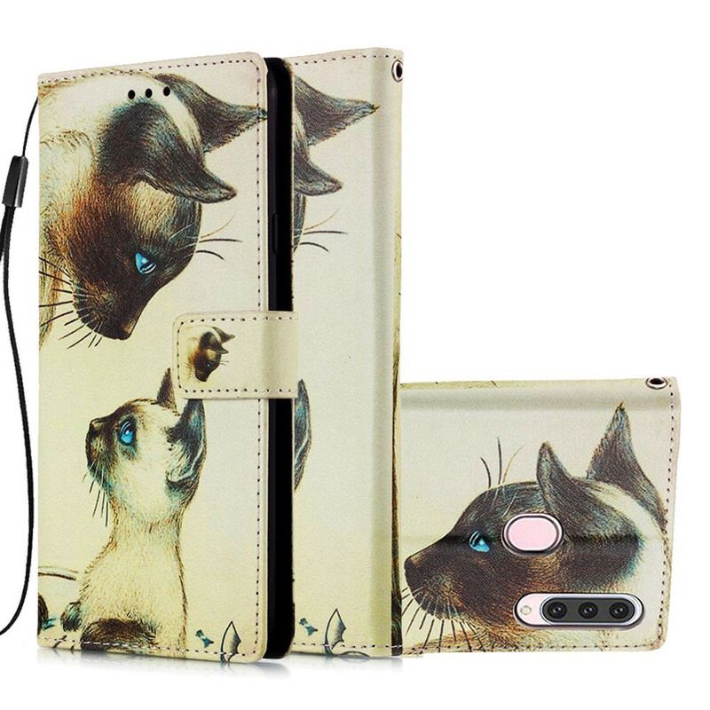 Capa De Couro Para Samsung Galaxy A20s Gatinho E Mamãe