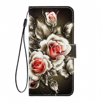 Capa Flip Para Samsung Galaxy A20s Rosas Douradas