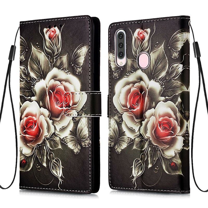 Capa Flip Para Samsung Galaxy A20s Rosas Douradas