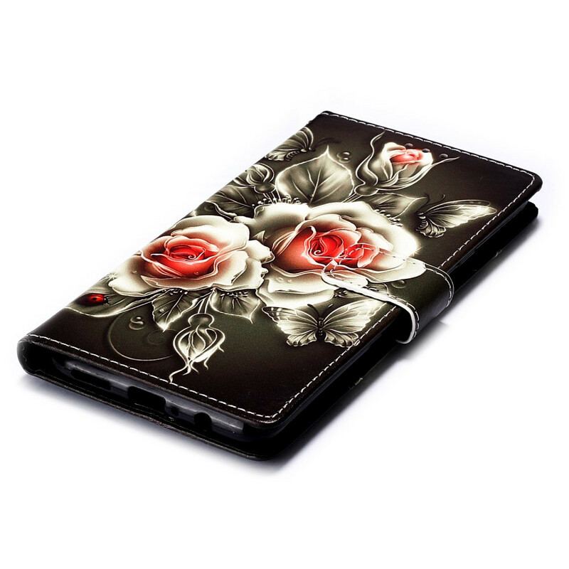 Capa Flip Para Samsung Galaxy A20s Rosas Douradas