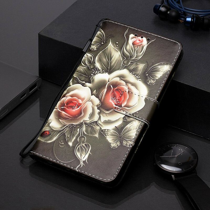 Capa Flip Para Samsung Galaxy A20s Rosas Douradas