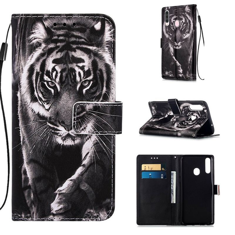 Capa Flip Para Samsung Galaxy A20s Tigre Da Noite