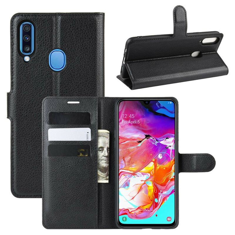 Capa Folio Para Samsung Galaxy A20s Clássico Efeito Couro Lichia