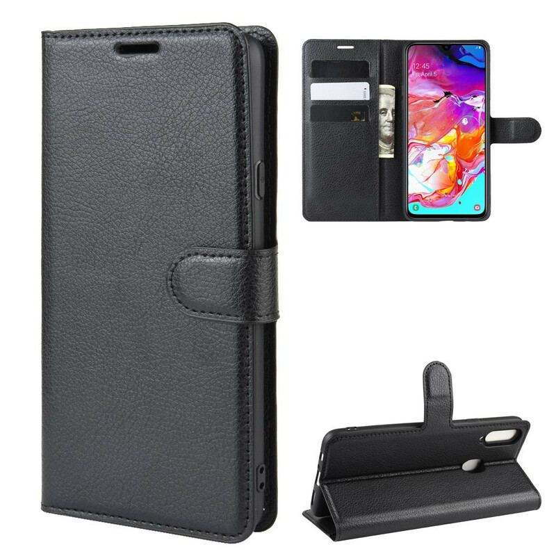 Capa Folio Para Samsung Galaxy A20s Clássico Efeito Couro Lichia