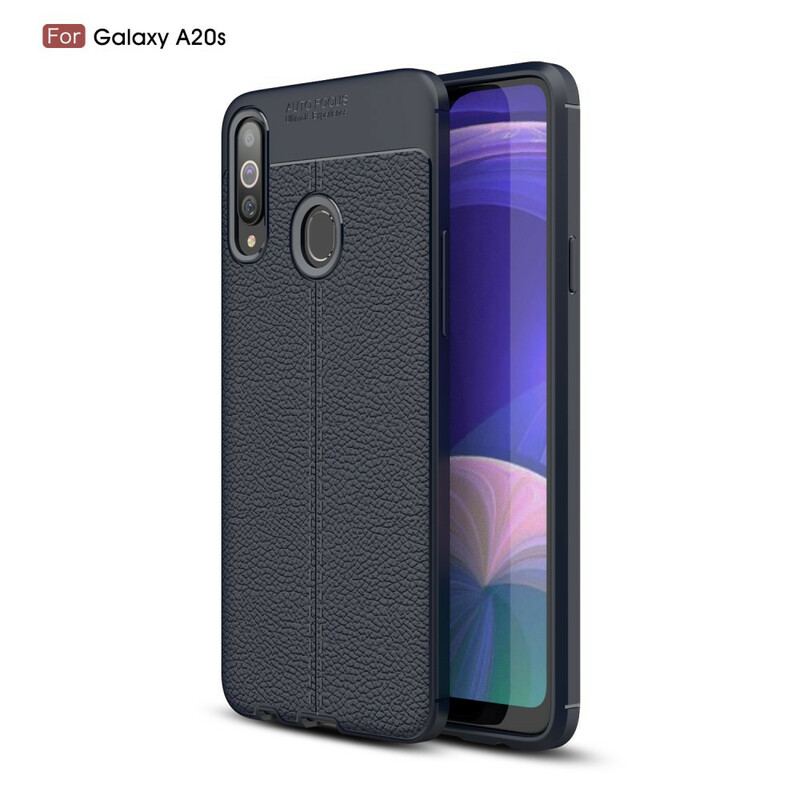 Capa Para Samsung Galaxy A20s Linha Dupla Efeito Couro Litchi