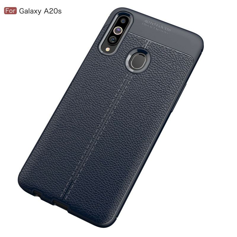 Capa Para Samsung Galaxy A20s Linha Dupla Efeito Couro Litchi