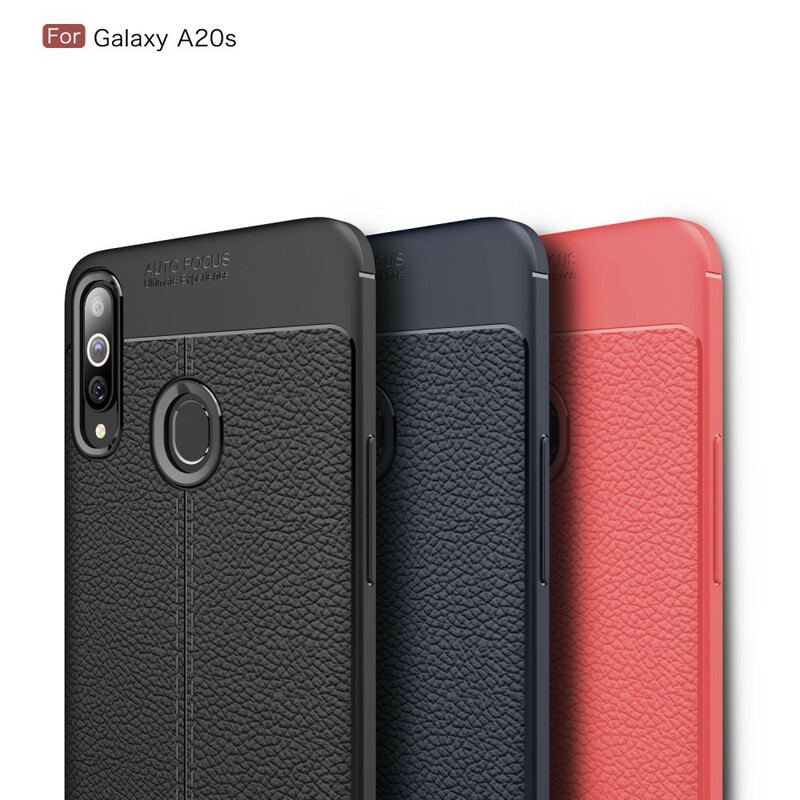 Capa Para Samsung Galaxy A20s Linha Dupla Efeito Couro Litchi