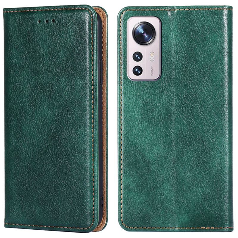 Capa De Celular Para Xiaomi 12 Pro Flip Costura De Couro Falso