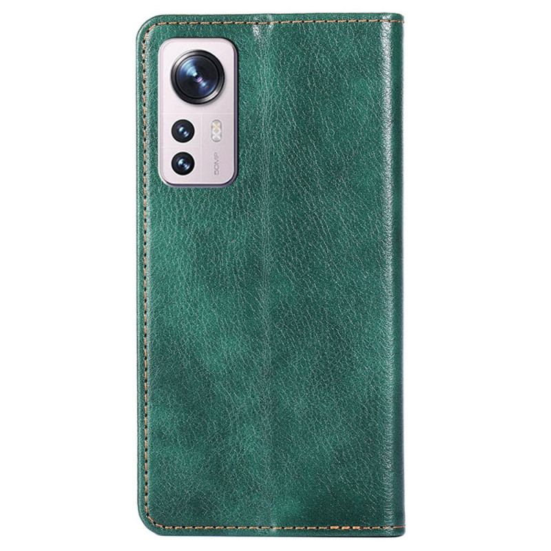 Capa De Celular Para Xiaomi 12 Pro Flip Costura De Couro Falso