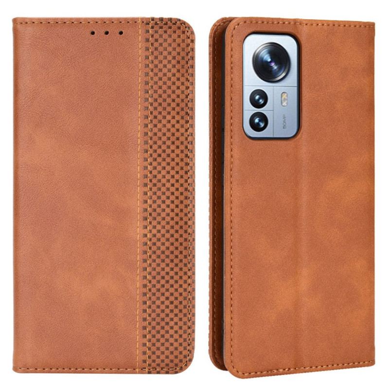 Capa De Celular Para Xiaomi 12 Pro Flip Efeito Couro Vintage Estilizado