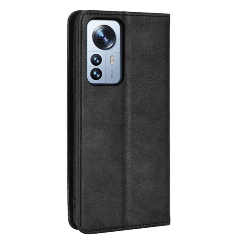 Capa De Celular Para Xiaomi 12 Pro Flip Efeito Couro Vintage Estilizado