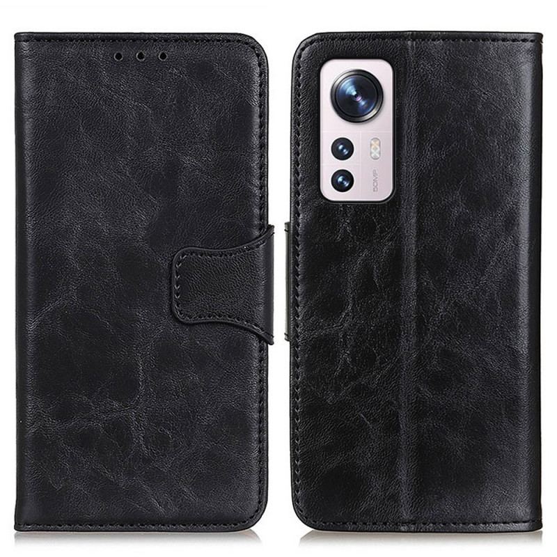 Capa De Couro Para Xiaomi 12 Pro Fecho Reversível De Couro Rachado