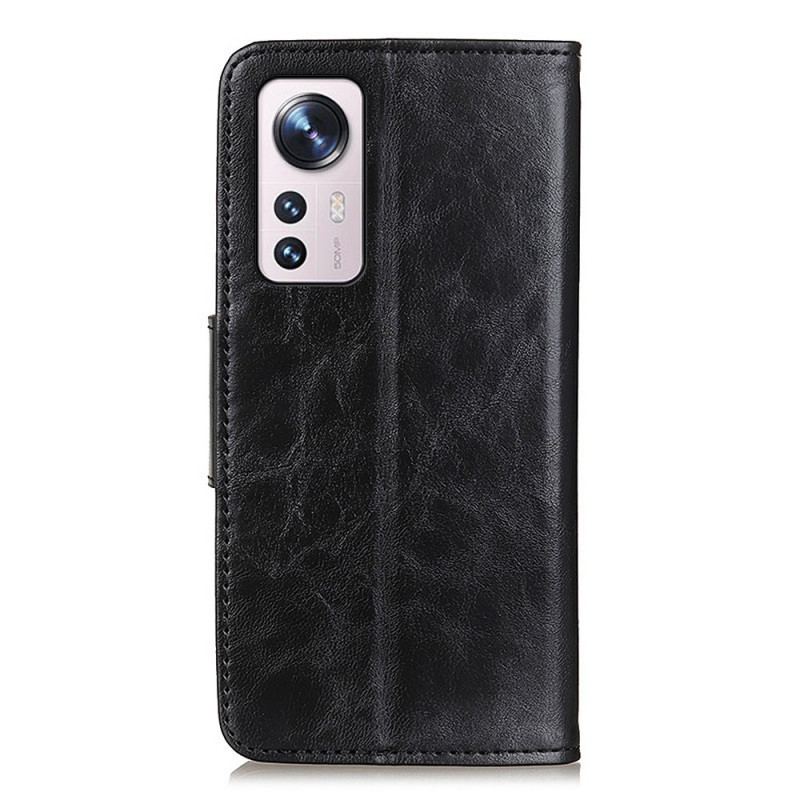 Capa De Couro Para Xiaomi 12 Pro Fecho Reversível De Couro Rachado