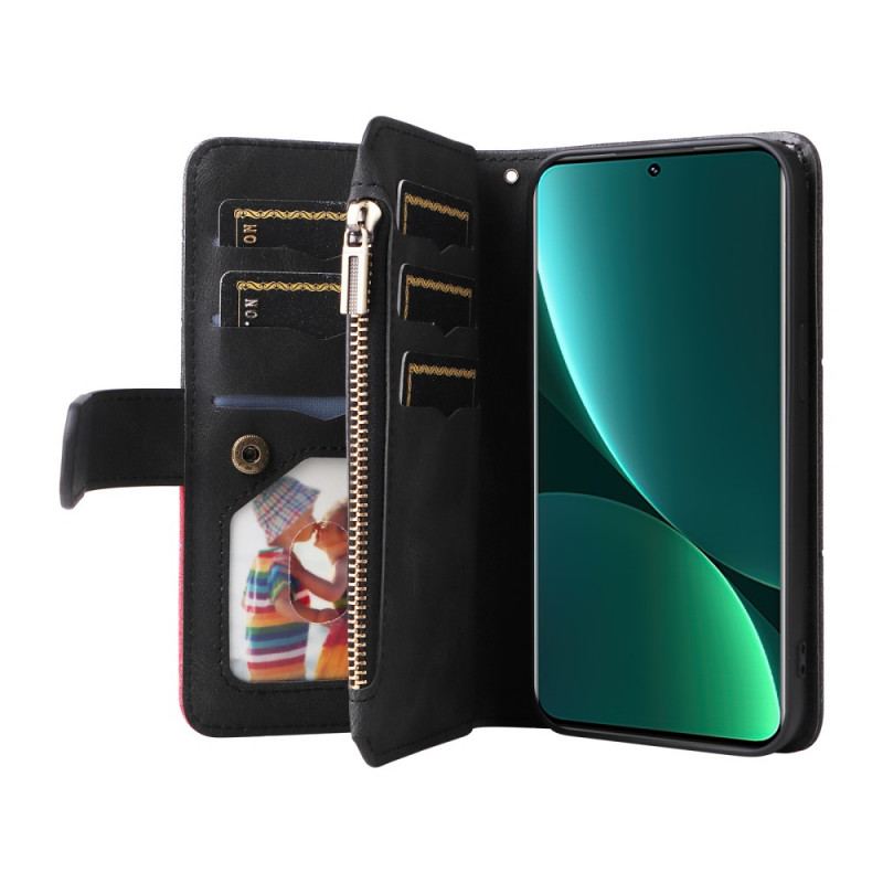 Capa Em Pele Para Xiaomi 12 Pro Bicolor Com Porta Moedas