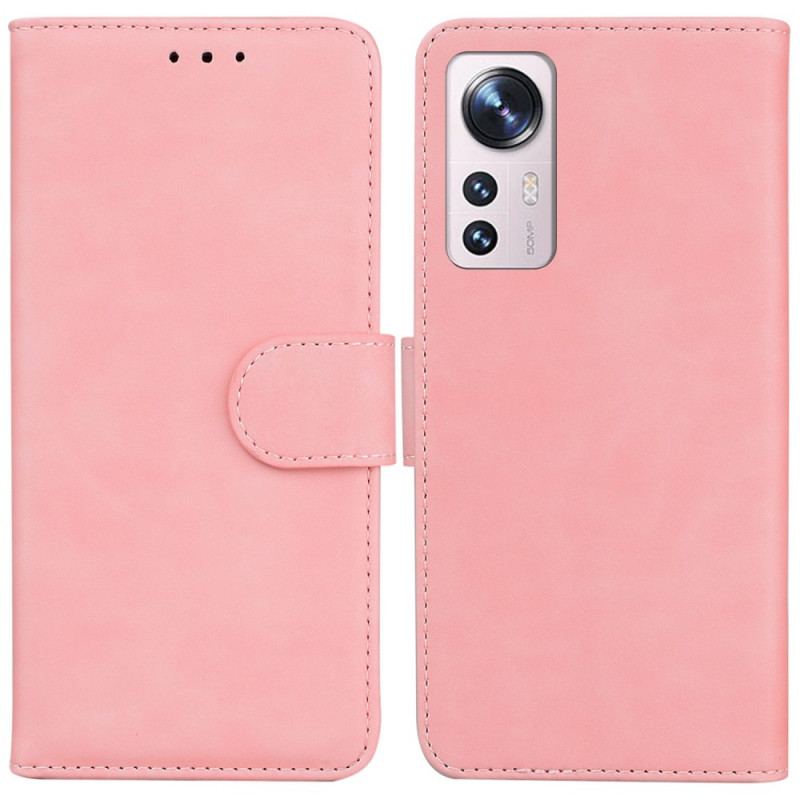 Capa Em Pele Para Xiaomi 12 Pro Couro Liso