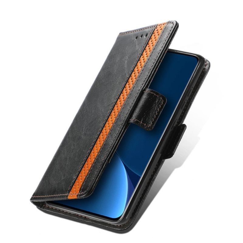 Capa Em Pele Para Xiaomi 12 Pro Fecho Duplo Bicolor