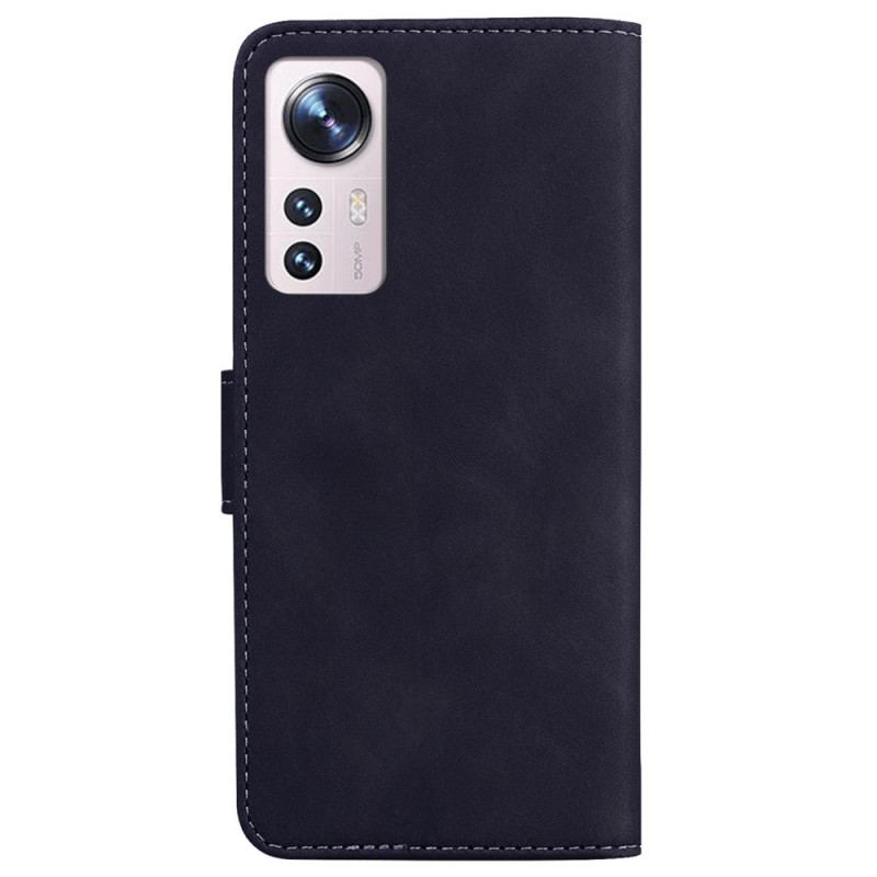 Capa Flip Para Xiaomi 12 Pro Borboleta Com Toque De Pele