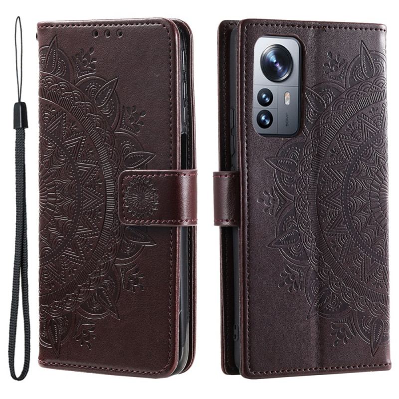 Capa Flip Para Xiaomi 12 Pro De Cordão Mandala Do Sol Strappy